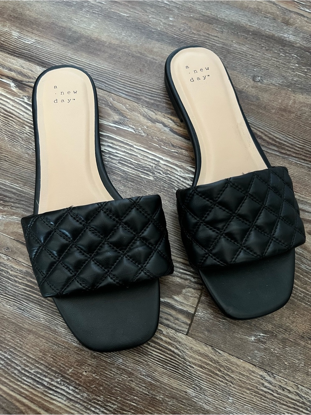 a new day Quilted Black Slide Mules